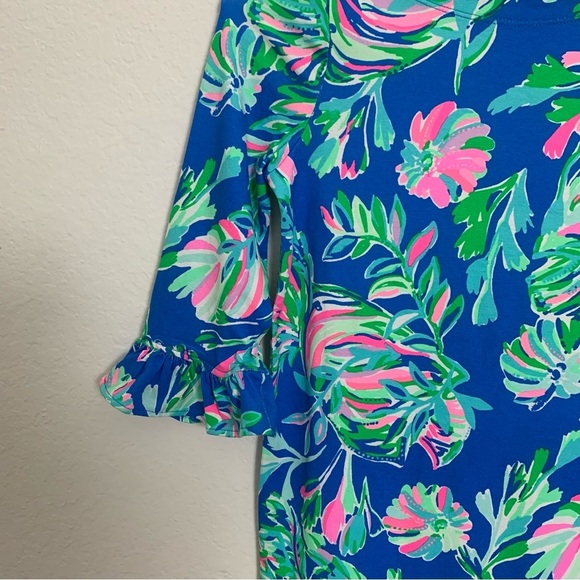 Lilly Pulitzer Floral Tropical A Line Dress Girls 8-10 Ruffle Sleeve Blue Beachy - Picture 7 of 10